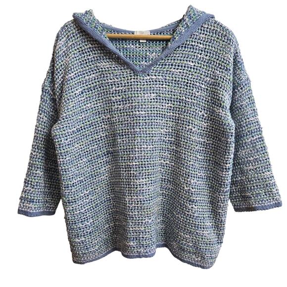 J. Jill Womens Coastal Boho Dropped Shoulder Boxy Open Knit Hoodie Sweater M - Picture 1 of 12